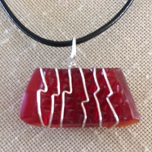 HAND CRAFTED Vintage Amberina Wire Wrapped Glass Necklace